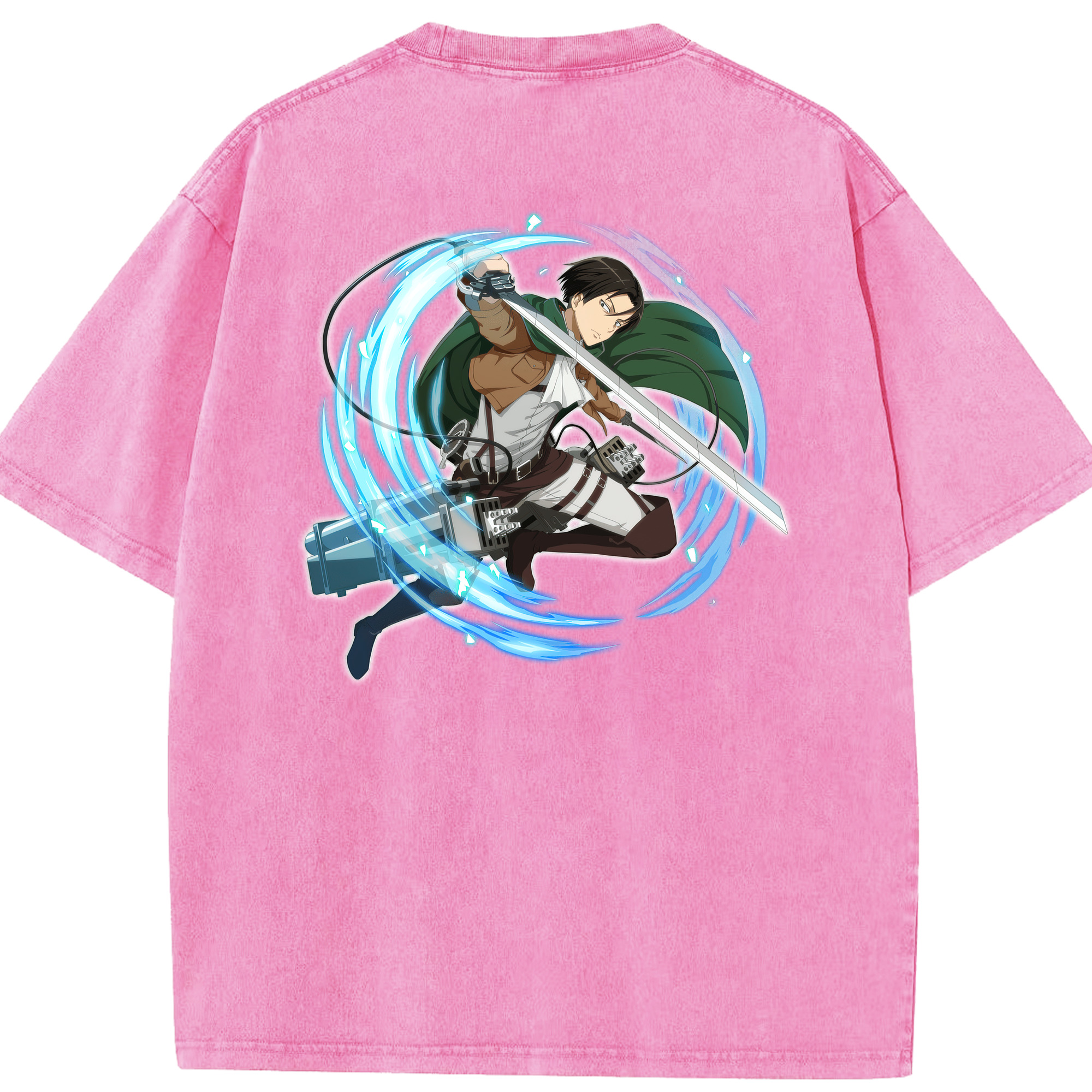 （画像用） 進撃の巨人 リヴァイ·アッカーマン Attack on Titan Levi Ackerman 綿100% ヴィンテージ風 半袖Tシャツ（背面プリント）